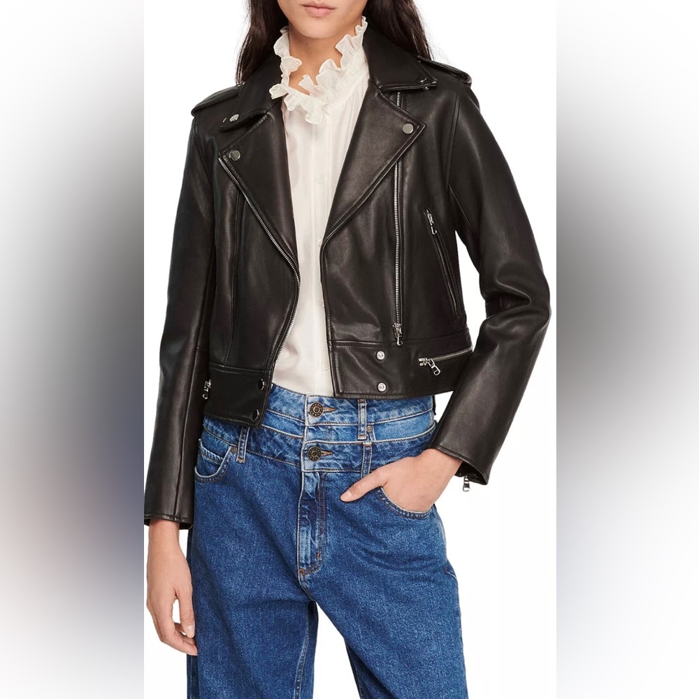 Sandro Cropped Leather Jacket